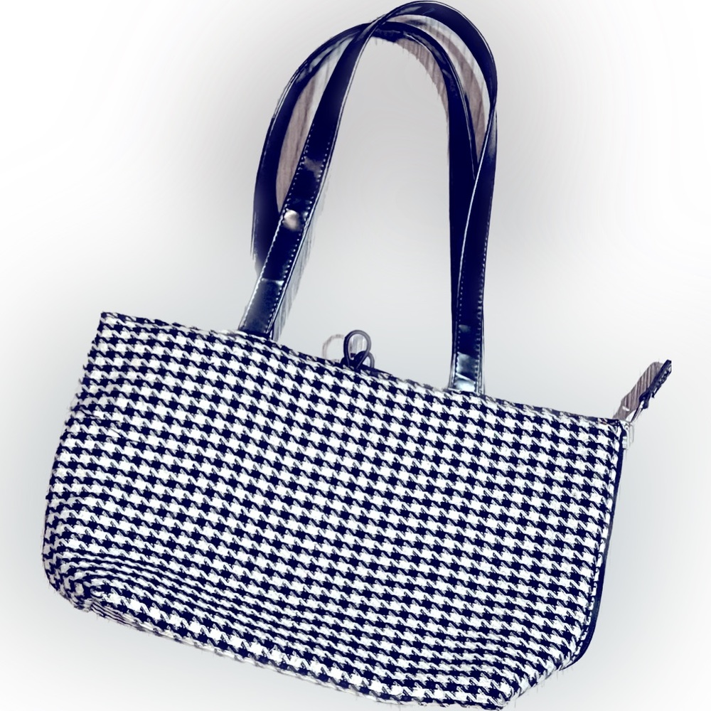 Zafra woven houndstooth handbag / purse brown suede lining